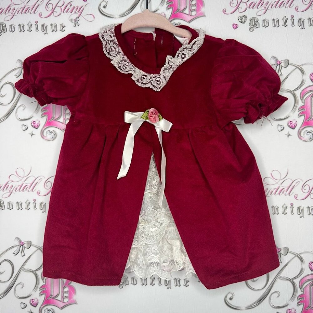 Jilly dress velvet velour style fabric rose bud ribbonn lace christmas 🎄 baby